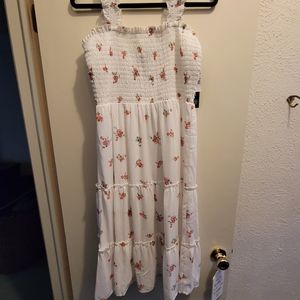 White midi dress with rose pattern size large